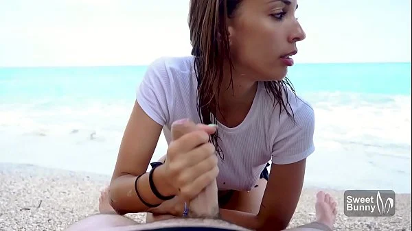 Sloppy Blowjob With Cum Swallow On A Public Beach